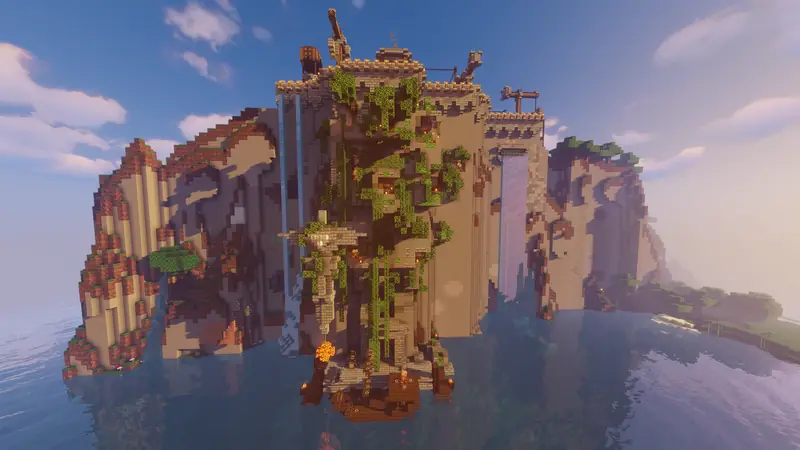 Die bewachsene Burg auf der Klippe am Snowid 3 Spawn